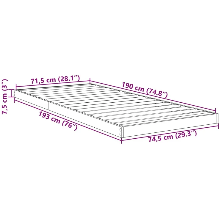 vidaXL Bodenbettrahmen, Holz Grau Sonoma, 71,5x190 cm – Bild 9