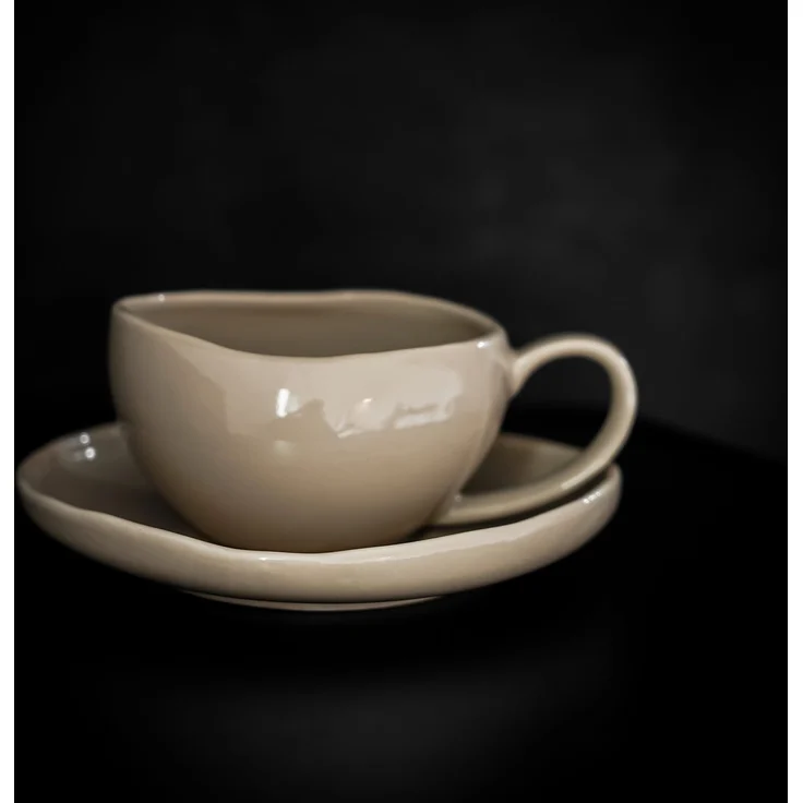 Wave Biscuit Kaffeetassen mit Untertellern - 12-teiliges-Set in Beige, 215 ml – Bild 4
