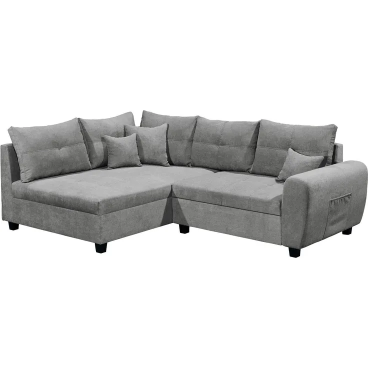 Bega Ecksofa LUANA links Stoff dunkelgrau mit Kissen 248x176 cm