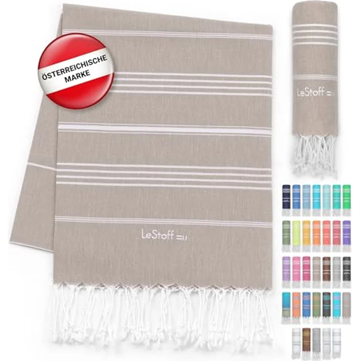 LeStoff Hamamtuch - 100% Bio-Baumwolle, 95 x 180 cm, vorgewaschen, saugstark, schnelltrocknend, multifunktional, beige – Bild 1