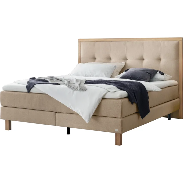 Solara Boxspringbett braun Eiche MassivholzPolyester/Polyamid/Viskose 206cm x 148cm x 125cm
