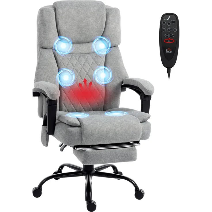 MELAYR, Hochlehner Massage-Bürostuhl mit Vibration, Wärmefunktion, verstellbarer Rückenlehne, 77.5 x 69.5 x 126 cm, Grau – Bild 2
