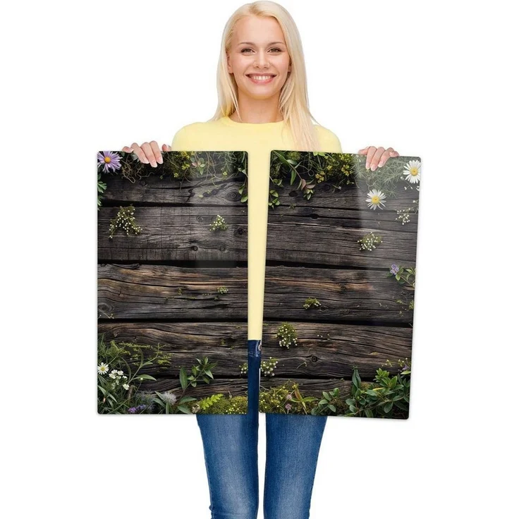 Primedeco Herd-Abdeckplatte Herdabdeckplatte Spritzschutz aus Glas Holz mit Blumen, Glas, (2 tlg) – Bild 4