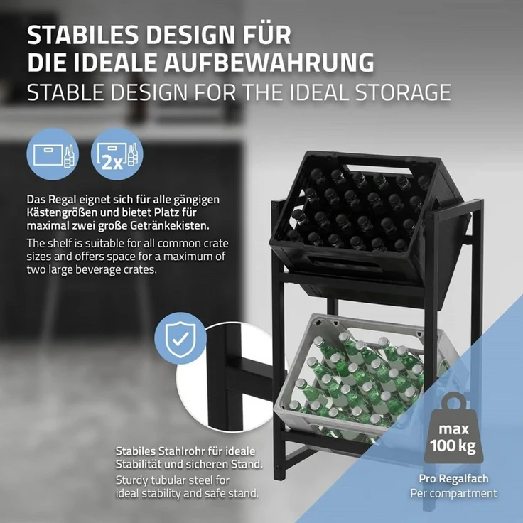 ML-DESIGN Standregal Getränkekistenregal Kistenhalter Kistenregal Getränkeregal für Kisten, 1-tlg, Kastenständer für 2 Kisten stabiles Standregal freistehend Stahl – Bild 2