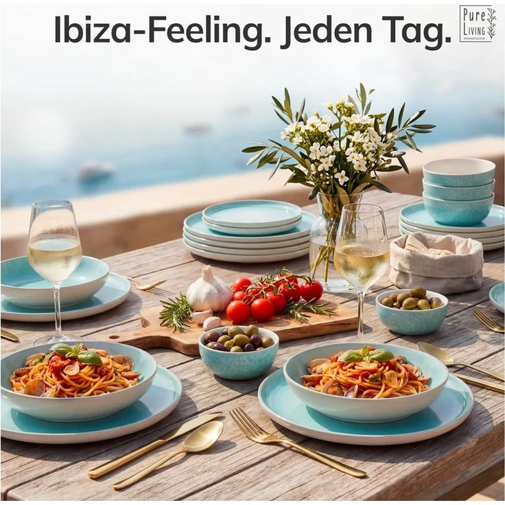 PURE LIVING INTERIOR DESIGN Geschirr-Set Ibiza Speisseteller, Dinnerteller, 6er-Set, 26 cm, Türkis (6-tlg), 6 Personen, Steingut – Bild 2
