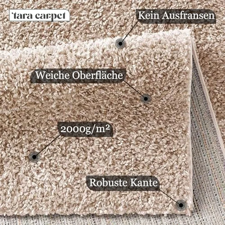Taracarpet Shaggy Teppich Wohnzimmer Venezia Hochflor Langflor Teppiche modern Beige 120x170 cm – Bild 4