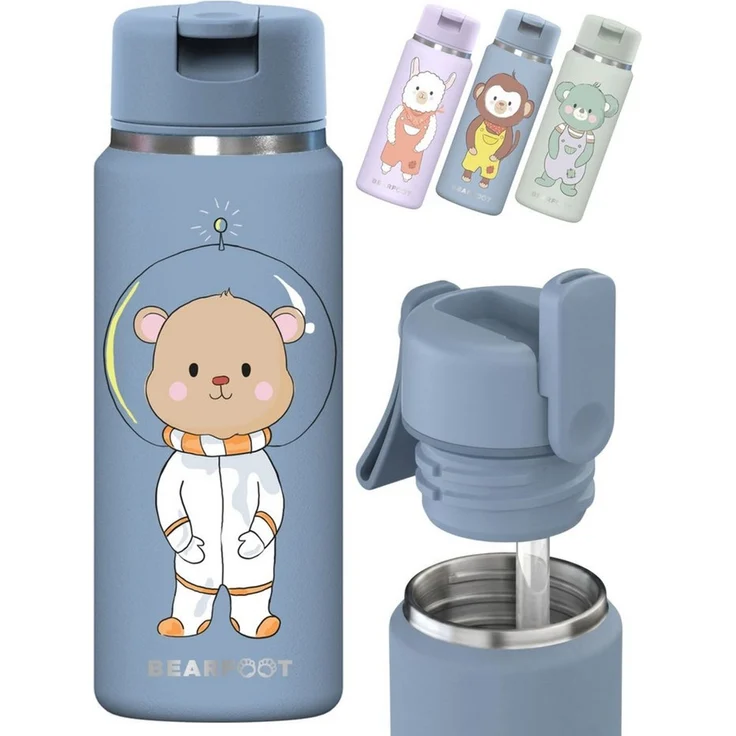 BEARFOOT Trinkflasche TINY Thermo Kinder Trinkflasche Edelstahl - Astro Bär blau, Thermosflasche, auslaufsicher, Edelstahl, Kinderflasche, BPA-frei – Bild 1