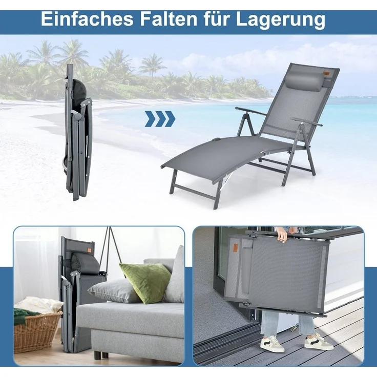 COSTWAY Gartenliege Sonnenliege, klappbar, 7-fach verstellbar, mit Kopfstütze – Bild 3