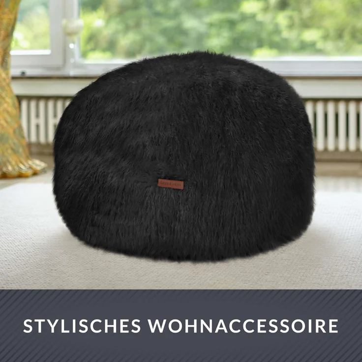 Green Bean® runder Sitzpouf Felloptik in 3 Farben - Sitzhocker mit Füllung - Maße 45 x 25 cm - perfekte Ergänzung zum Sitzsack - Sitzwürfel Sitzkissen Hocker Sitzhocker Schwarz – Bild 8