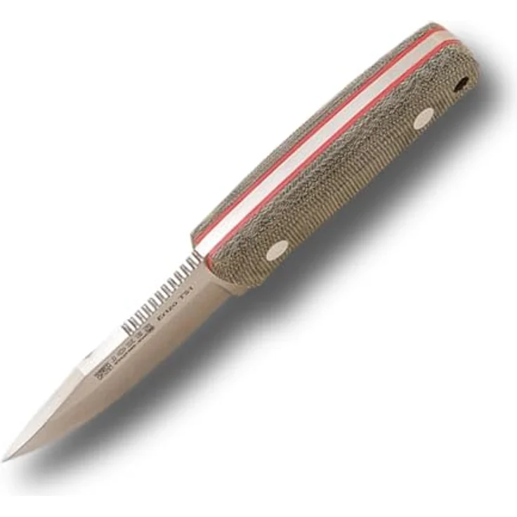 Joker Erizo TS1 CV81, Bushcraft Jagdmesser mit 7,5 cm Klinge aus Böhler N695 Stahl und grünem Canvas Micarta-Griff, inklusive schwarzer Lederscheide – Bild 3
