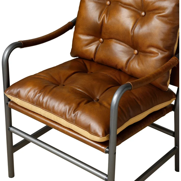 Sessel 60cm×62cm×90cm aus Echtleder mit Metallgestell und Armlehnen – Bild 10