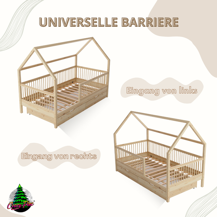 Crazy Pine 'Crazy Folly+' Hausbett mit hohem Rausfallschutz, Holz natur, 140x200 cm, mit Schublade – Bild 9