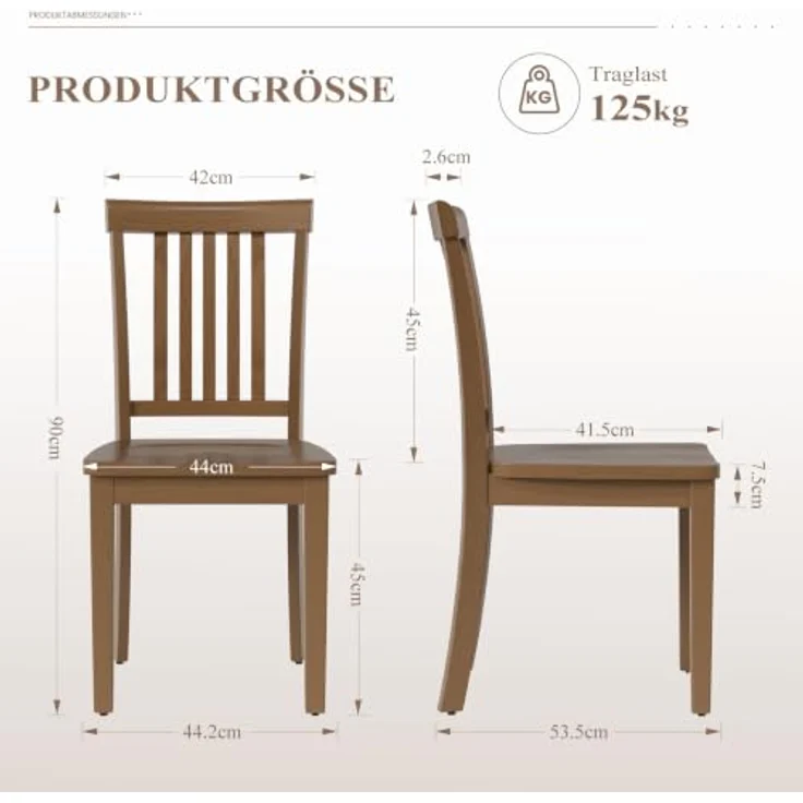 MALOL Esszimmerstühle 2er Set, Massivholzstühle aus Gummibaumholz, Holzstühle mit hoher Spindellehne im Landhausstil, Küchenstühle für Esszimmer, Küche und Wohnzimmer, belastbar bis 125 kg, Hellbraun – Bild 2