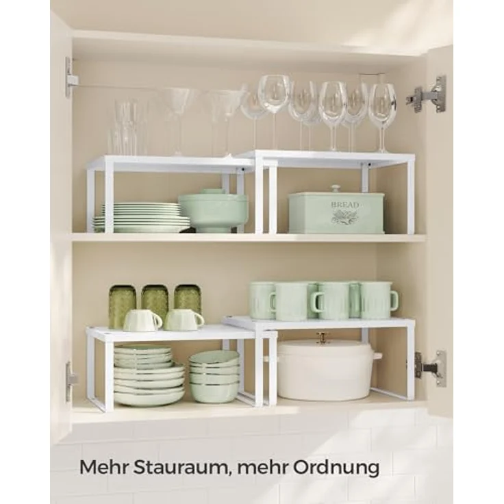 Songmics Gewürzregal, 2er Set, Küchenregal, Küchen-Organizer, Küche, Gewürzhalter, erweiterbar, stapelbar, kleines Regal, Metall, weiß KCS01WT – Bild 4