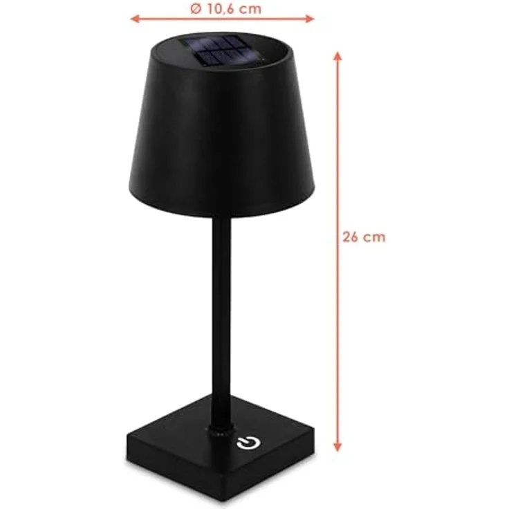 Spetebo LED Solarleuchte LED Solar Akku Touch Leuchte warm weiß - 26 x 11 cm, 3 Helligkeits Stufen / Dimmbar / Touch, LED fest integriert, warmweiß, Garten Kunststoff Tischlampe in schwarz – Bild 2