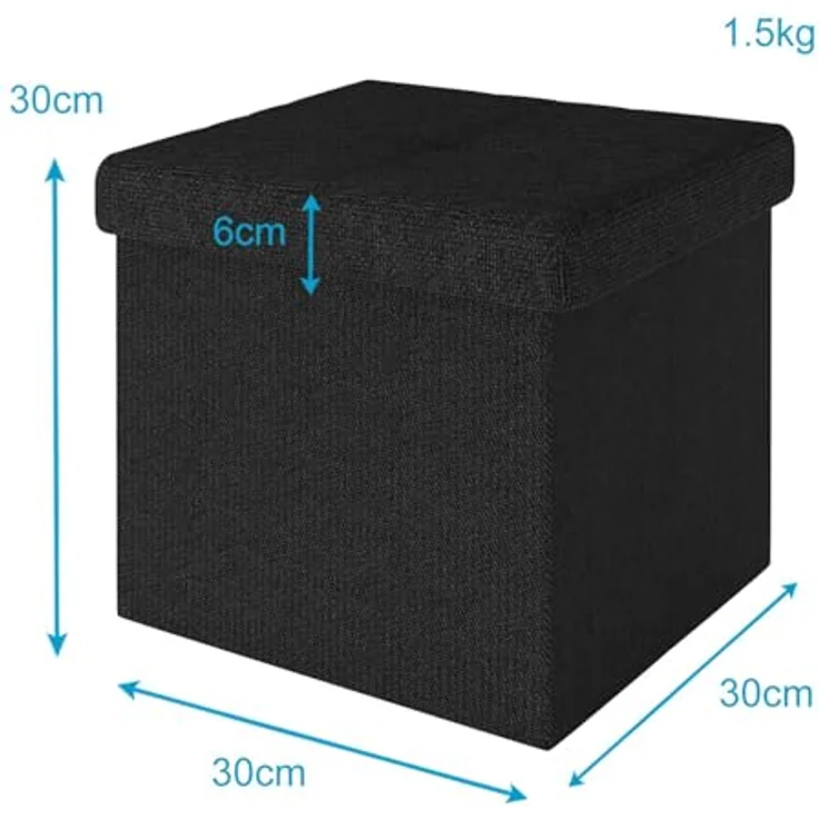Intirilife Sitzhocker (Sitzwürfel mit Stauraum 30x30x30 cm in PIANO SCHWARZ - Fußablage), Faltbare Sitzhocker - aus Stoff mit Mulden - Aufbewahrungsbox Truhe – Bild 4