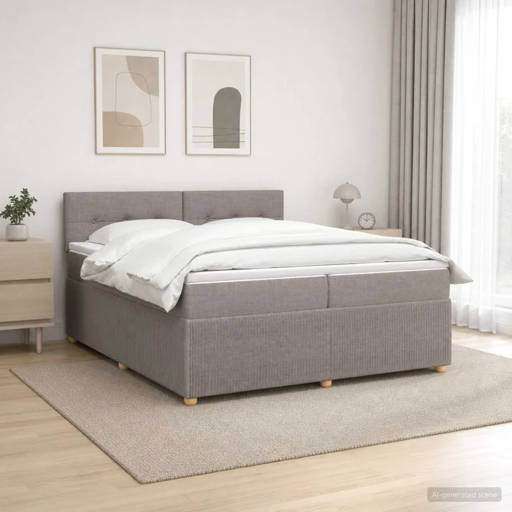 vidaXL Boxspringbett mit Matratze Taupe 200 x 200 cm Stoff 3451549 – Bild 1