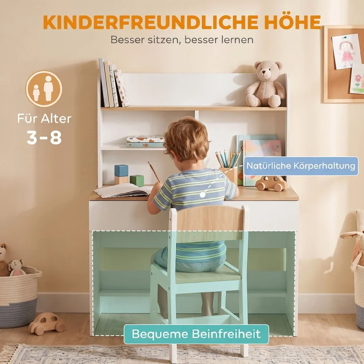 AIYAPLAY Kinderschreibtisch, Spanplatte, MDF, Weiß, 80L x 50B x 100H cm – Bild 7