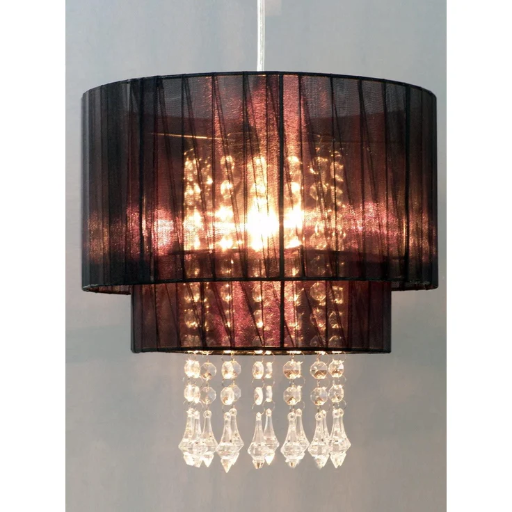 Hängeleuchte, Kronleuchter, Textil, Kristalle, H 140 cm – Bild 2
