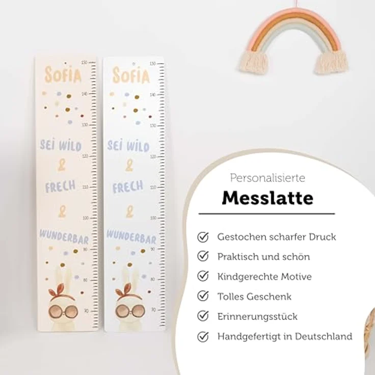 KIDSMOOD - Messlatte für Kinderzimmer Personalisiert, 70-140 cm - Messlatte Kinder Holz personalisiert Mit Namen für Baby- & Kleinkinderzimmer - Individuelles Geschenk für Kinder und Babys zum Geburt – Bild 8