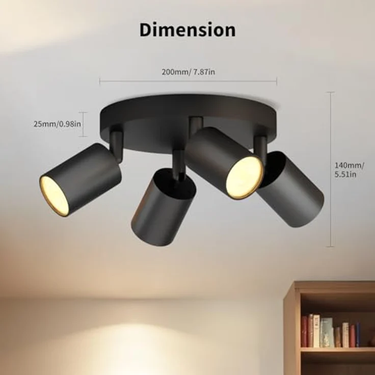 LVWIT Deckenstrahler LED 4 Flammig Rund GU10 LED Deckenleuchte Schwenkbar Schwarz Deckenlampe Strahler Drehbar Modern Deckenspots 4 Flammig für Wohnzimmer Schlafzimmer Küche (Ohne Leuchenmittel) – Bild 5