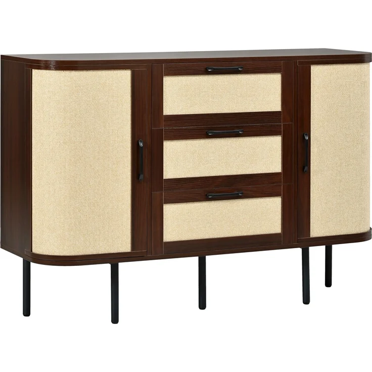 ZUBALIYA Wohnwand Set TV-Lowboard & Sideboard mit Geflechtfront / MDF-Korpus, MDF-Korpus, 120.00 x 40.00 x 82.00 cm, fürs Wohnzimmer, mit Schubladen, mit Stauraum, Samt, Walnuss – Bild 15