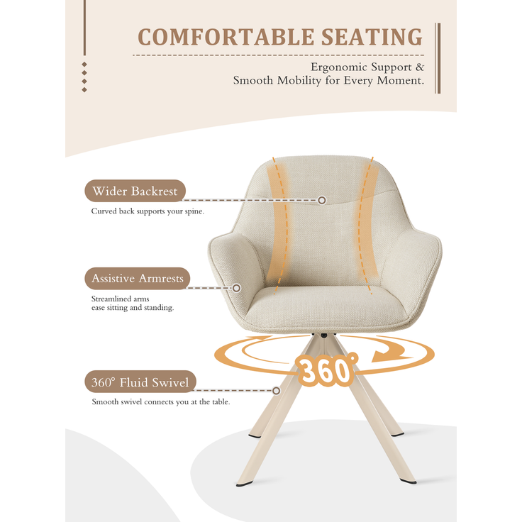 6er-Set Esszimmerstühle GOEURVANT 1370, 360° Drehbar, Webstoff, beige, 83 x 52,5 x 62 cm – Bild 3