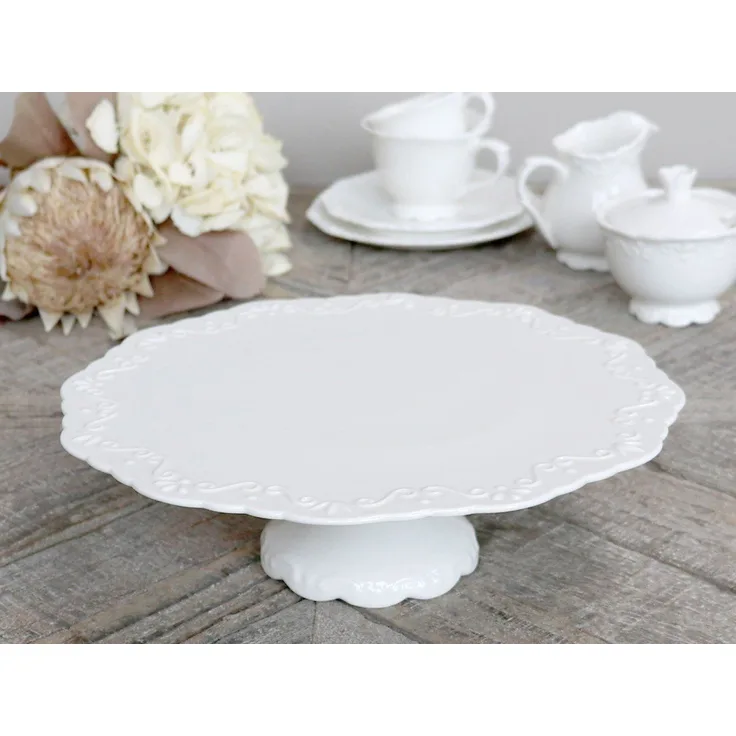 Tortenplatte Kuchenplatte weiß mit Fuß Shabby Chic Antique 63138 11