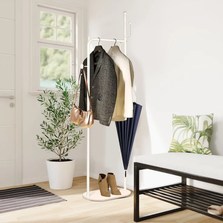 Todeco Kleiderständer Marmorsockel, 50x30x180 cm Garderobenständer mit 6 Haken, Jackenständer für Flur Schlafzimmer Wohnzimmer – Bild 8
