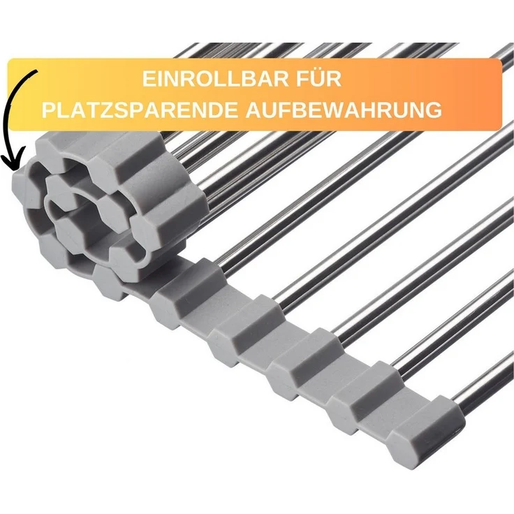 Thiru Abtropfmatte rollbar, aus rostfreiem Edelstahl - 29 cm x 47 cm, mit Silikonkante – Bild 2
