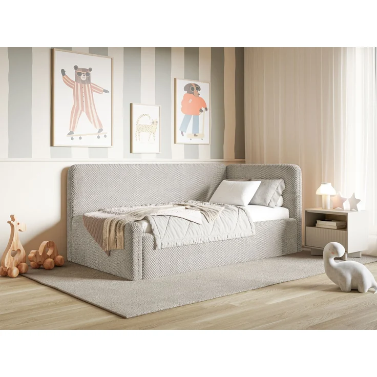 Selsey 'Fanko' Jugendbett 90x200 cm mit Rausfallschutz, Matratze, Kopfteil rechts, Plüsch, Greige – Bild 3