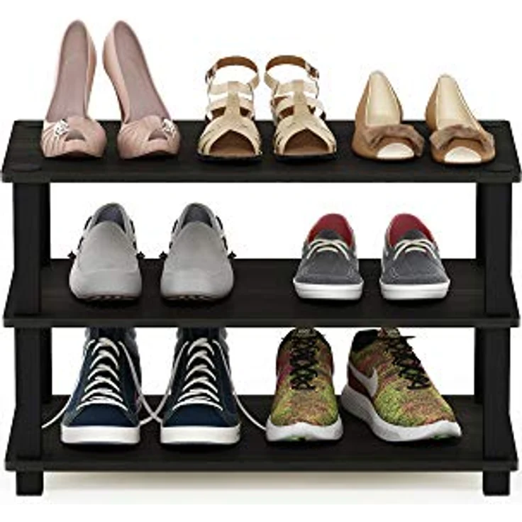 Furinno Regal, Schuhregal mit 3 Ebenen, Holz, Espresso/Schwarz, 29.46 x 29.46 x 39.12 cm – Bild 4