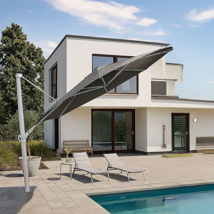 Kettler Ampelschirm LED 350 cm Sonnenschirm rund Silber / Charcoal – Bild 4