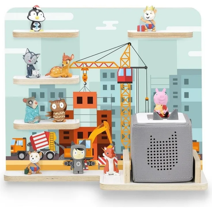 stadtecken Kinderregal Baustelle, Regal für die Toniebox und ca. 35 Tonies, Passend für ca. 35 Tonies