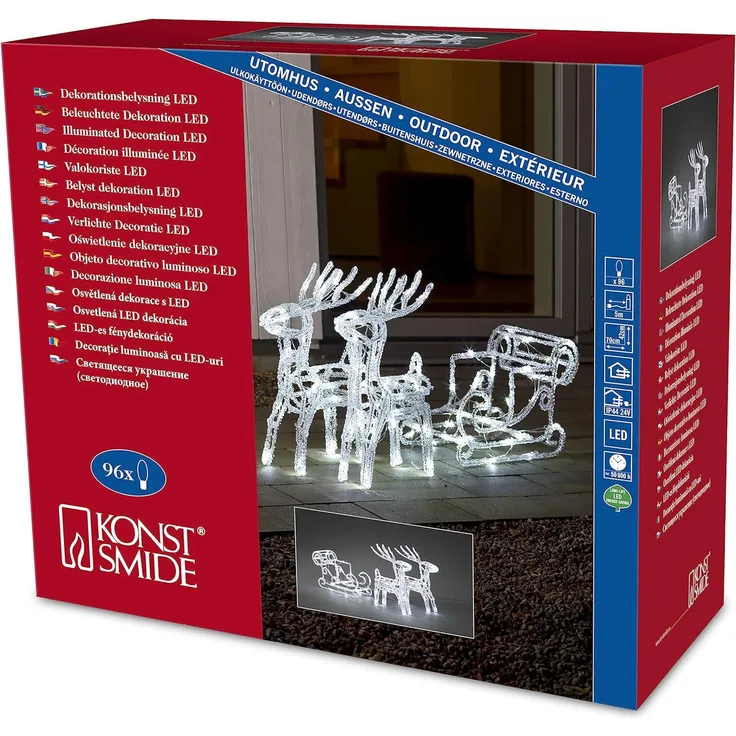 Konstsmide LED Acryl-Set Schlitten mit 2 Rentieren