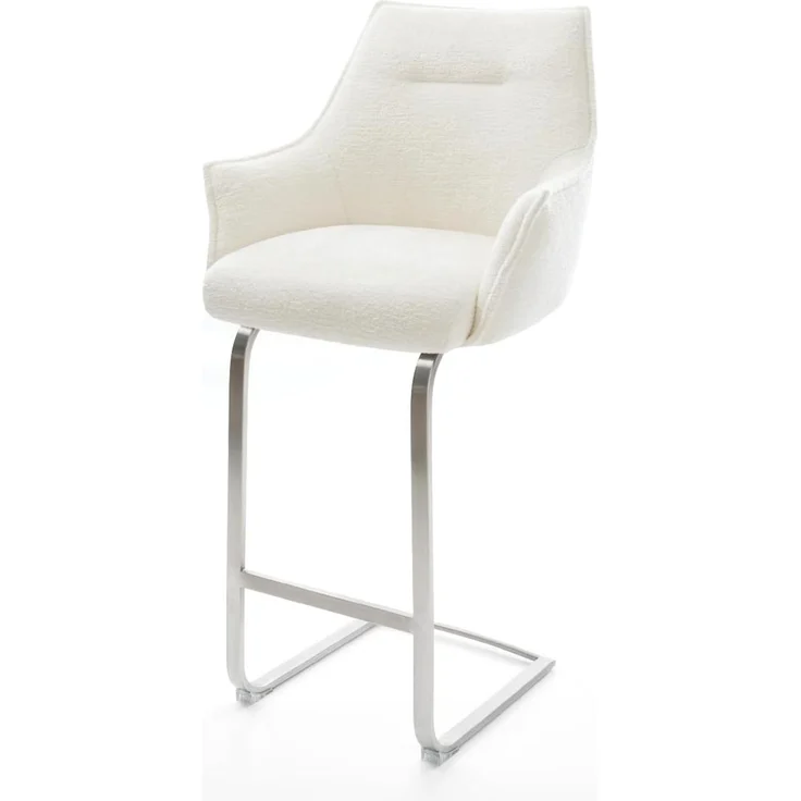 Barstuhl Alja-Flex Bouclé Soft Beige Freischwinger Flach Edelstahl Silberfarben Taschenfederkern – Bild 2