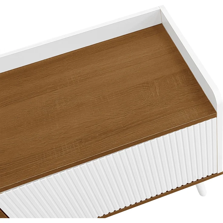 Stilvoller TV-Schrank mit 3 Türen – 160 cm, Weiß und Naturholz, stabil und geräumig, 160x39x49.5cm – Bild 10