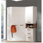 Marmex Möbel Grant 15N Ein modernes Schlafzimmer-Set, Jugendzimmer-Set, Eckkleiderschrank und Bücherregal, laminierte Spanplatte, weiß+riviera Eiche, 143x195x91 cm