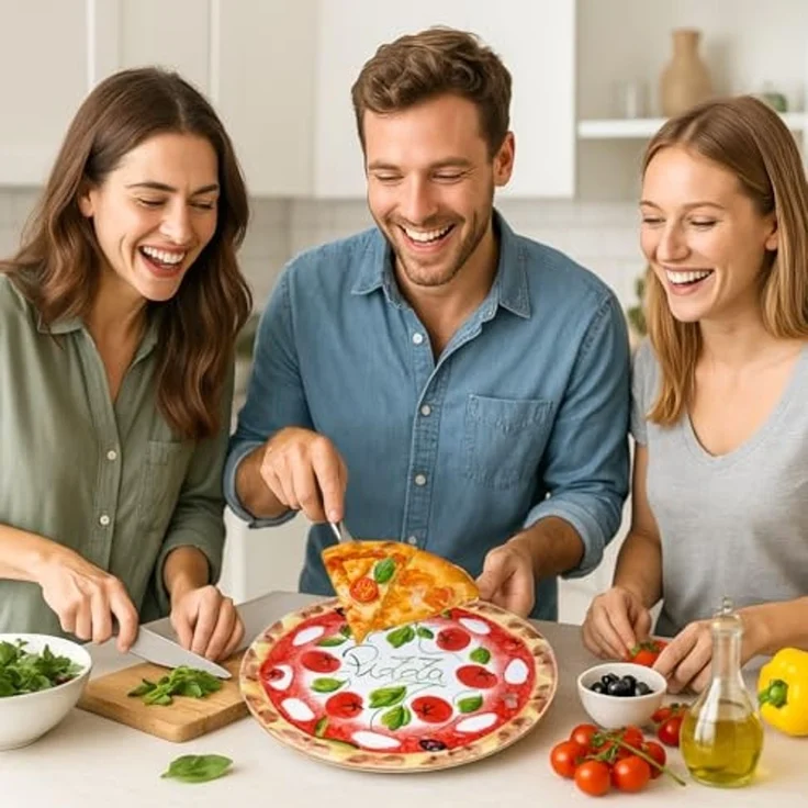 Lashuma Pizzateller Tomate Mozzarella, (1 St), Runde Keramik Pizzaplatte groß Ø 33 cm – Bild 4