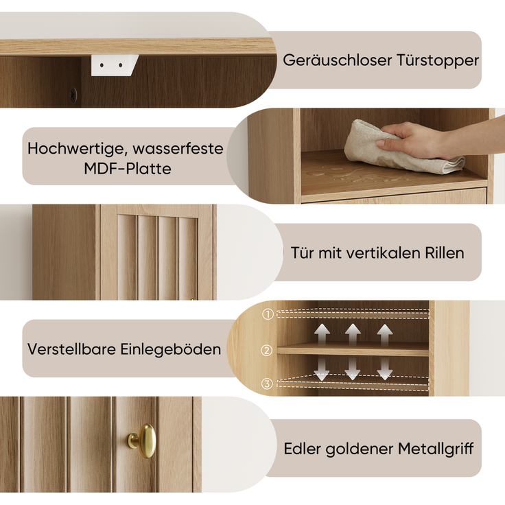 Badezimmer-Hochschrank 32 x 30 x 169 cm in Eichenoptik mit offenen Regalen und Doppeltür – Bild 7