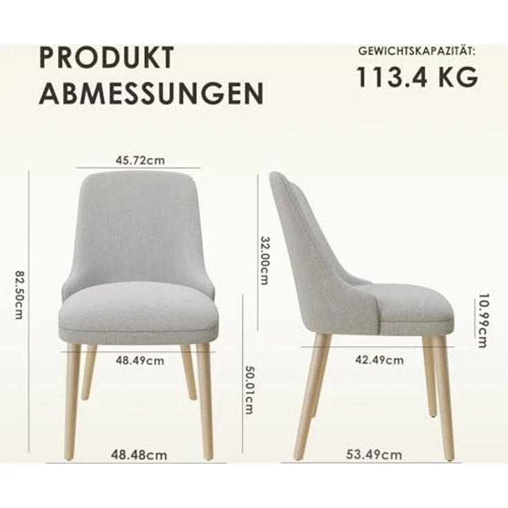 COLAMY Esszimmerstühle 2er Set, Gepolsterter Stuhl mit Holzbeinen, Hohe Rückenlehne für Esszimmer/Restaurant/Café, Hellgrau – Bild 3