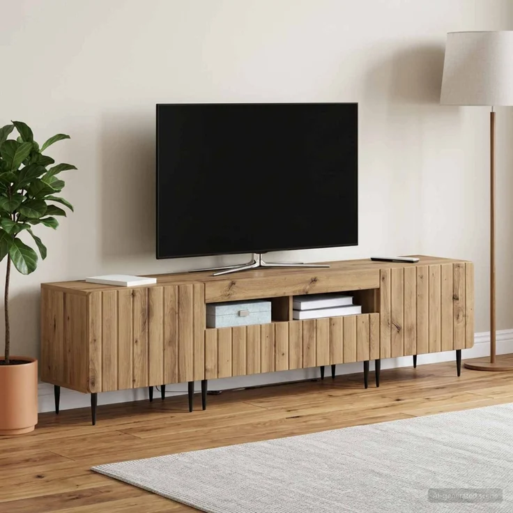 vidaXL 3-teiliges LED TV Regal ZWOLLE Artisan-Eiche Holzwerkstoff 3416528 – Bild 3