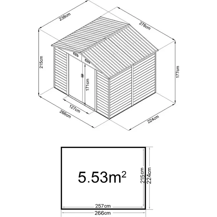 Vente-unique - ARSEGO Gartenhaus Metall Braun - B 224 cm x H 177 cm x L 266 cm – Bild 5