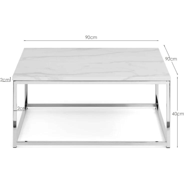 Julian Bowen Scala Couchtisch, weißer Marmoreffekt, Chrom, Höhe: 40, Breite: 90, Tiefe: 90cm – Bild 3