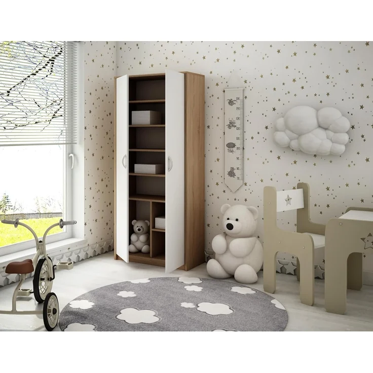 Home Collective Mehrzweckschrank mit 8 Fächern Besenschrank Haushaltsschrank (74 cm breit aus Laminatplatte und hochwertigen Polymergriffen) in mattem Finish mit 6 Einlegeböden und 2 Türen sonoma weiß – Bild 5