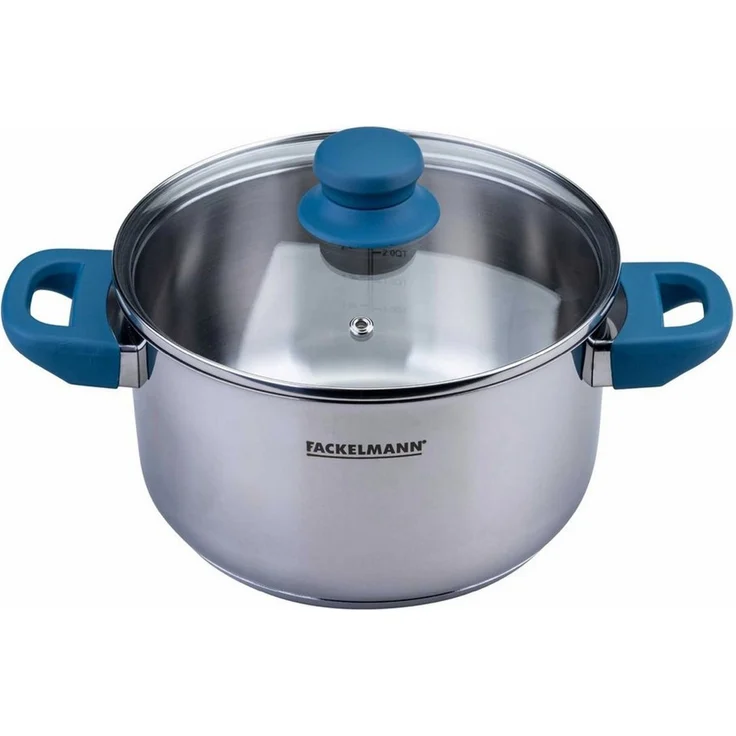 FACKELMANN Kochtopf Essential Ø 20 cm aus Edelstahl, ergonomische Softtouch-Griffe, modernes Design, für alle Herdarten geeignet, Blau – Bild 1