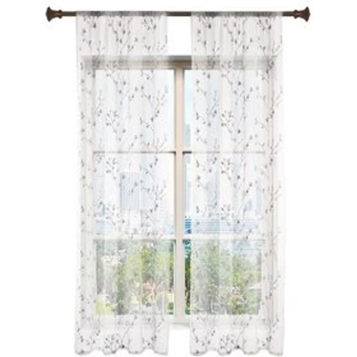 Woltu Gardine (2 St), halbtransparent, transparent Stickerei mit Kräuselband Leinen Optik – Bild 6