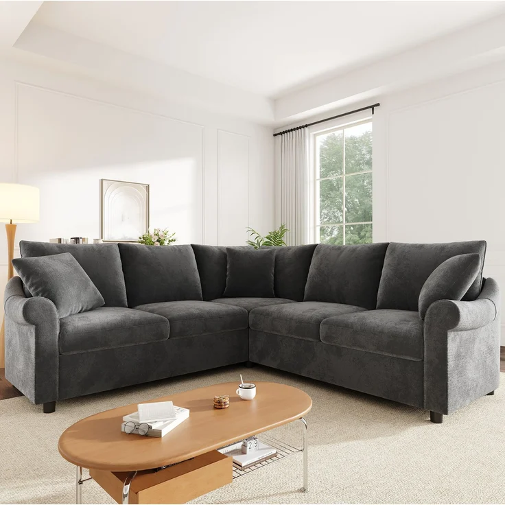 DESVIAE Sofa L-Form Grau aus Chenille – 217x83x217 cm – Taschenfederkern – Bild 2