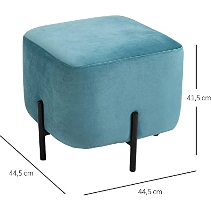 HOMCOM Fußhocker Fußstütze gepolstert (Fußbank, 11 St, Sitzhocker), Türkis 44,5 x 44,5 x 41,5 cm – Bild 6
