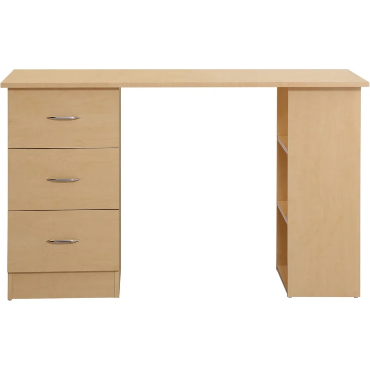 Schreibtisch mit Stauraum, Computertisch 120 x 50 cm, Computertisch mit Regalen und Schubladen, für kleine Räume, Schlafzimmer, helle Holzoptik – Bild 2